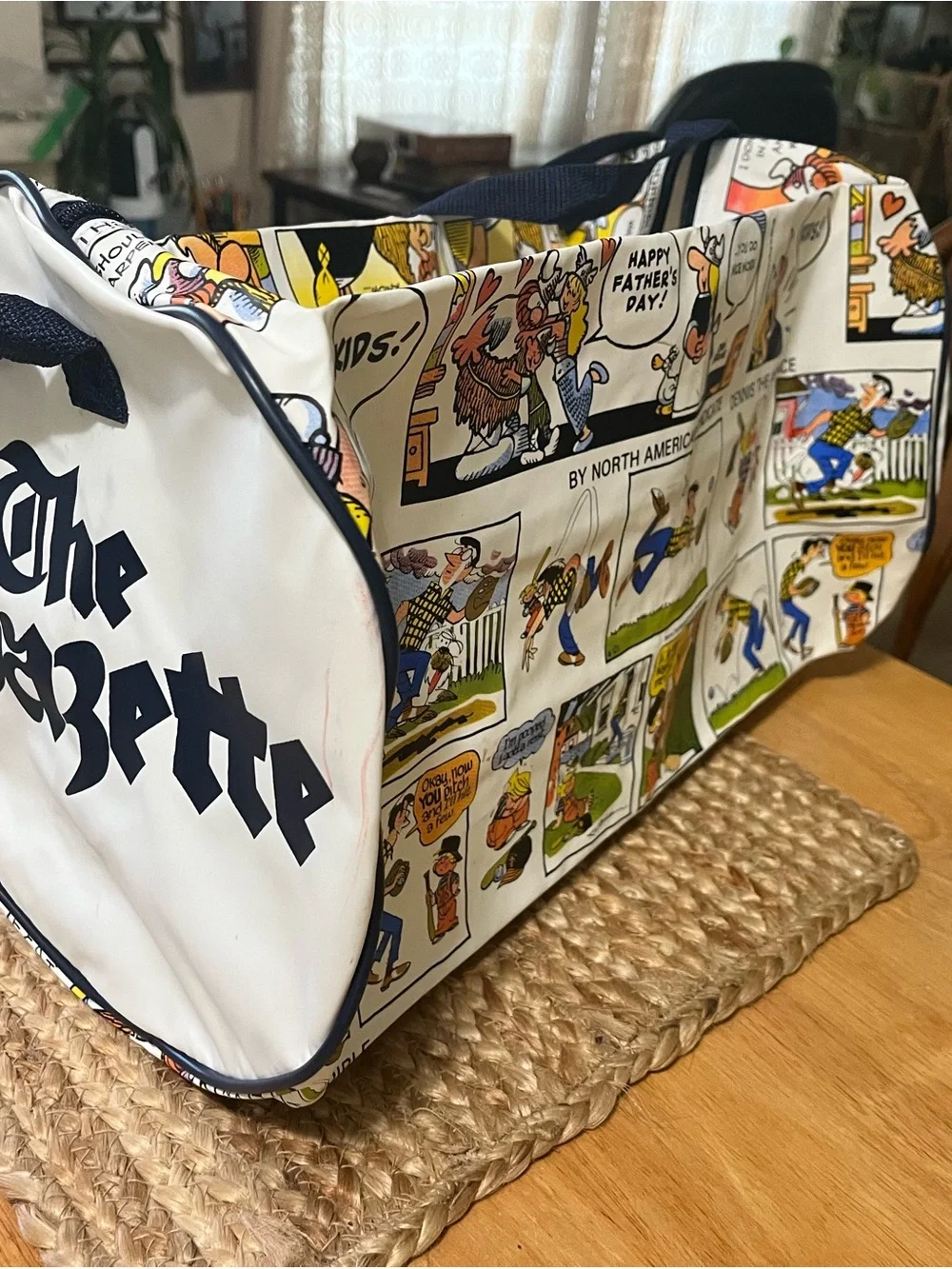 Comic-Strip Print Duffel Bag - Navy Trim